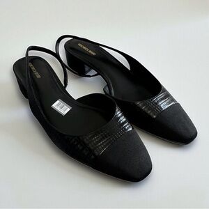 Veronica Beard Cecile Cap Toe Leather Slingback Flats Black